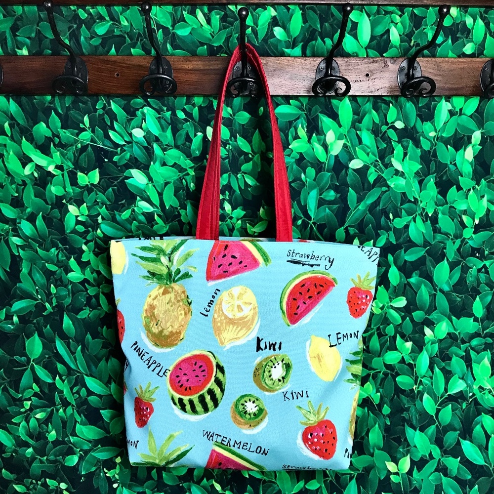 Watermelon and Fruit Tote Bag, Handbag Lemon, Strawberries, Pineapple, Kiwi Gift